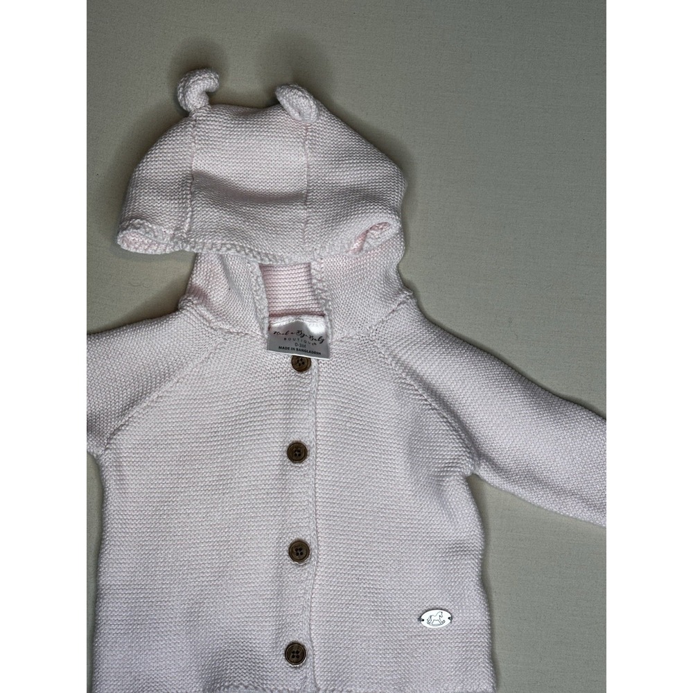 Rock A Bye Baby Girl Light Pink Hooded Cardigan Sweater Size 0-3 Months